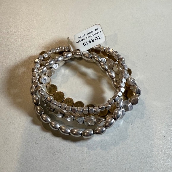 Torrid B 5 Row Stretch PearlMTL Bracelet Set Silver Gold Trendy Jewelry - Picture 2 of 3